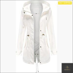 Trench Coat Windbreaker Zip Up Hooded Casual Long Sleeve Drawstring Waist Chic